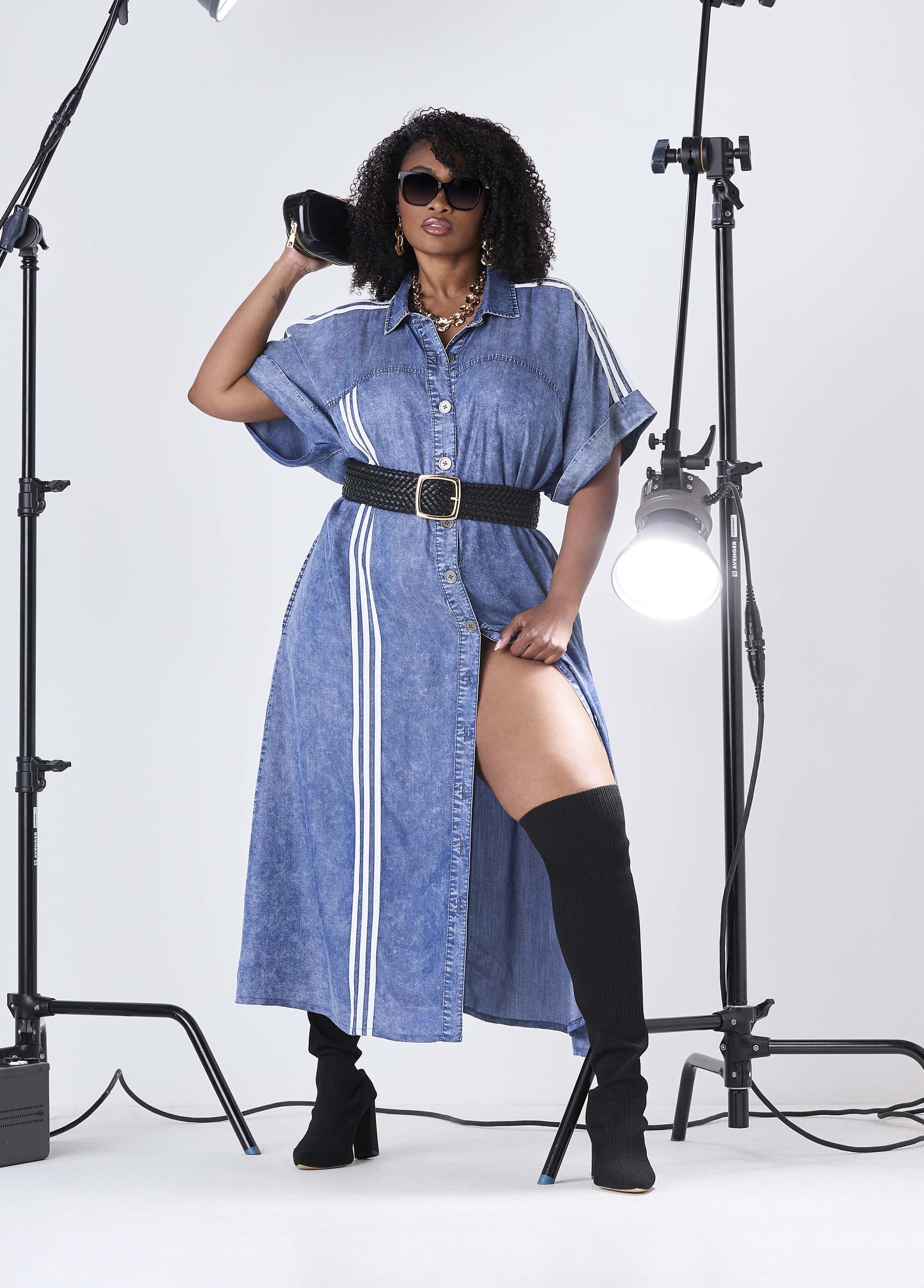 Plus Size Striped Chambray Maxi Shirtdress