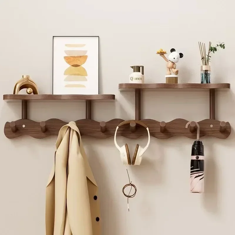 Wandmontierte Garderobe aus Massivholz, ohne Bohren an der Wand, Haken hinter der Tür, Schlafzimmereingang, Hakenleiste