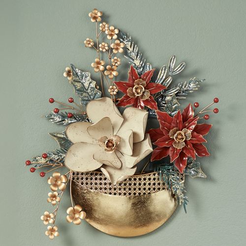 Christmas Floral Wall Pocket Red , Red