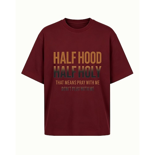 Halb Kapuze, halb heilig – das heißt: Bete mit mir, spiel nicht mit mir! – Lässiges Baumwoll-T-Shirt mit Rundhalsausschnitt und kurzen Ärmeln.