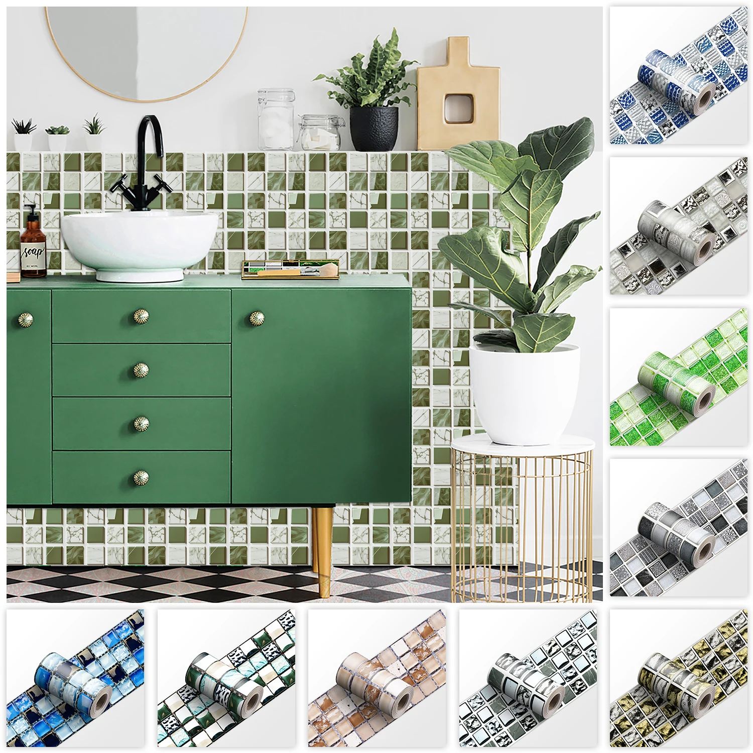 26 Stile 2D Mosaikfliesen Wandaufkleber Taillenlinie Fußleistenstreifen Selbstklebend Badezimmer Küche Backsplash Heimdekoration Wandtattoos