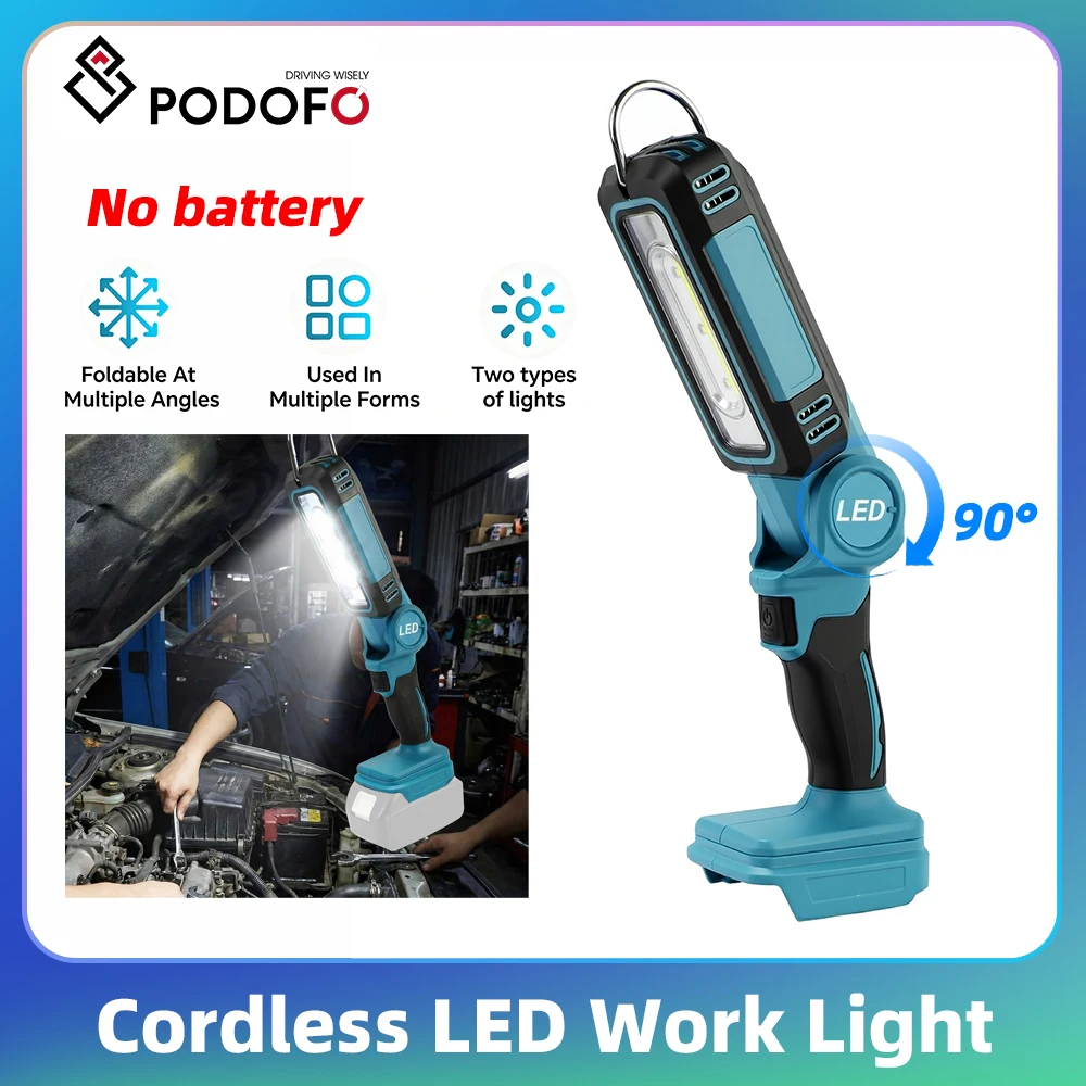 Podofo Kabellose LED-Arbeitsleuchte Tragbare Faltbare Taschenlampe Lithium-Arbeitsleuchte 90 ° Schwenkbarer Kopf für Autoreparatur, Camping, Notfälle & Werkstatt