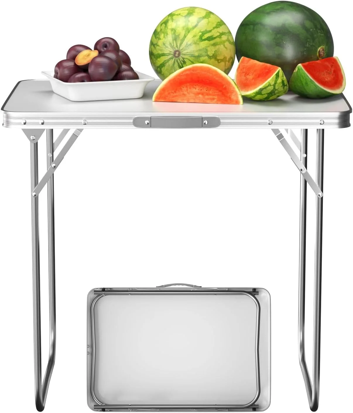 Klapptisch für draußen: Aluminium-Klapptisch, tragbarer Campingtisch, Falttisch, Schreibtisch, Gartentisch, leicht, für den Innen- und Außenbereich, Picknicktisch und Grilltisch, Weiß (80 x 60 x 69 cm)