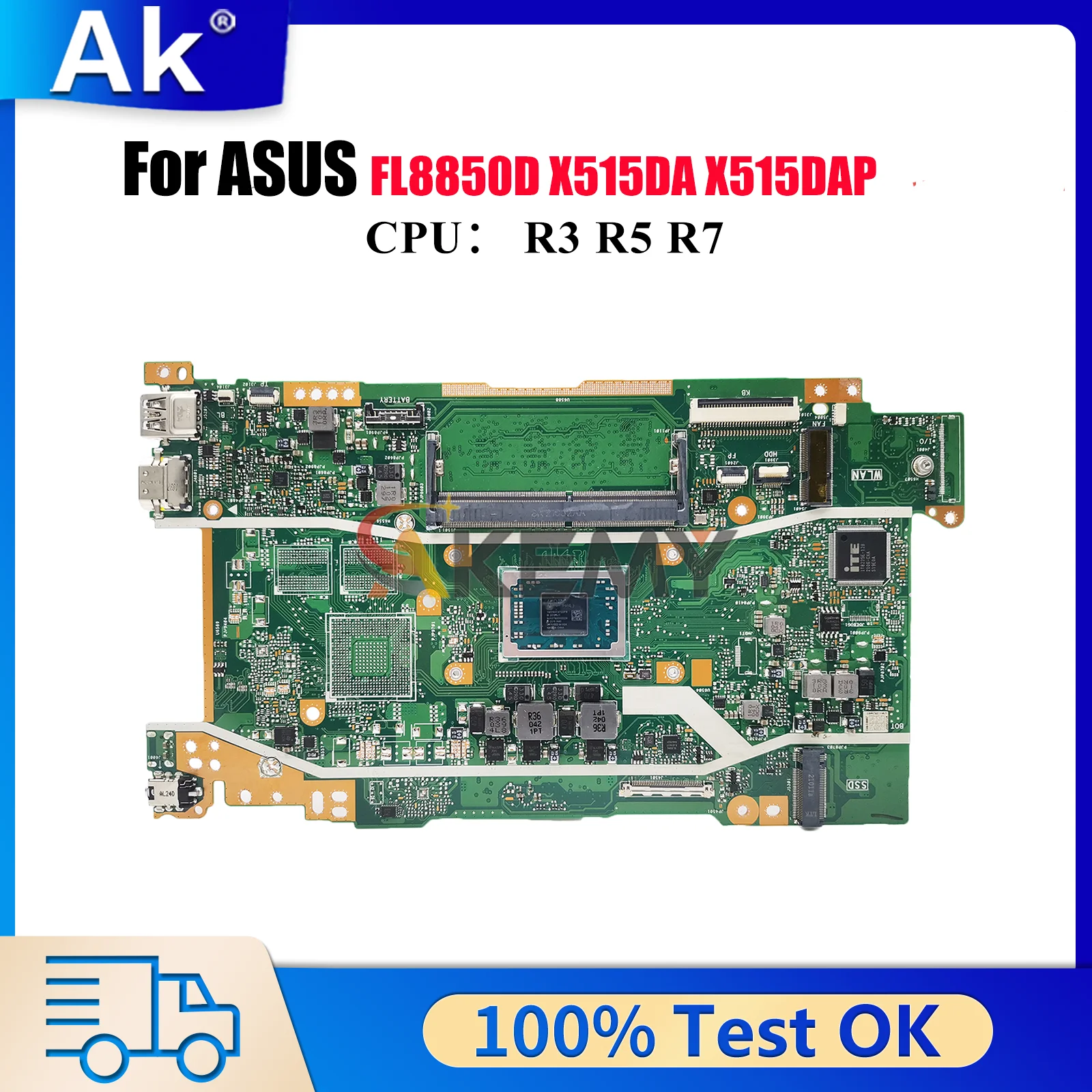 X415DA Laptop-Motherboard für ASUS VivoBook X515DAP FL8850D X415D X515DA Notebook-Mainboard mit R3 R5 R7 CPU 100% getestet OK Stk