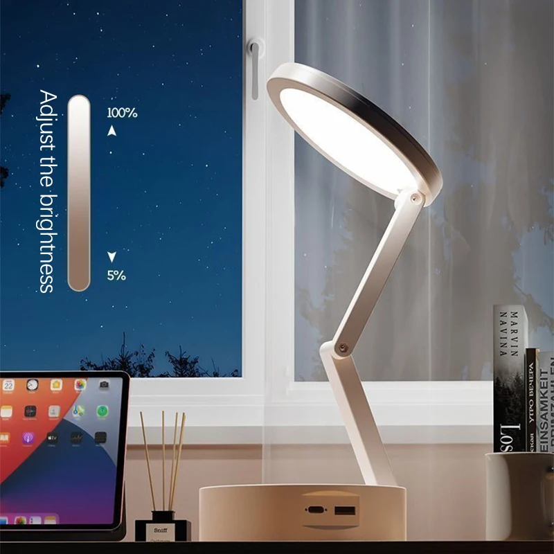 Tragbare faltbare Lampe mit Uhr, USB-Ladetyp, zusammenklappbare LED-Schreibtischlampe, energiesparende wiederaufladbare LED-Leseleuchte