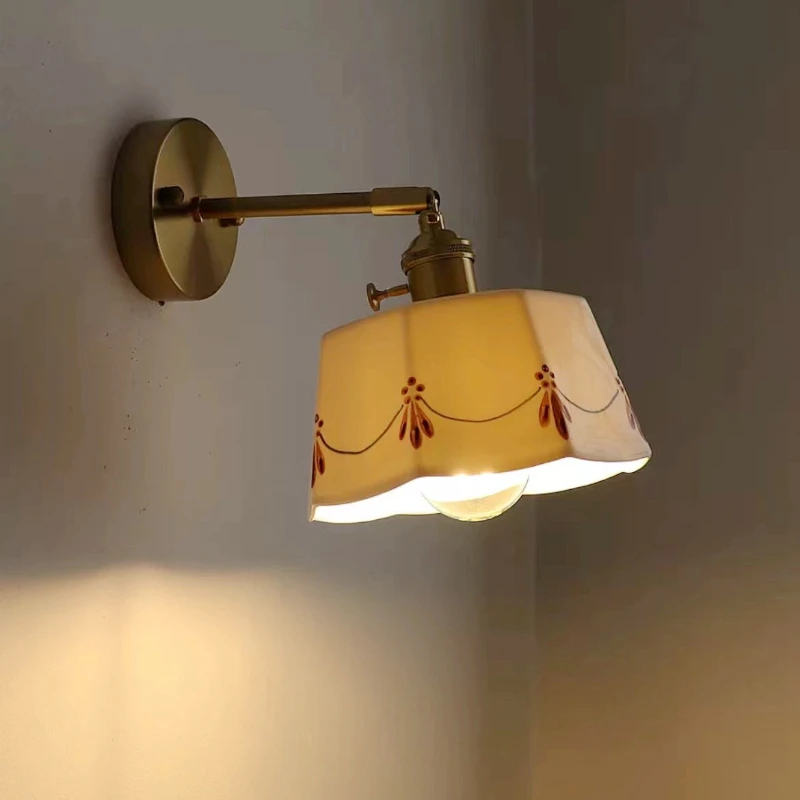 IWHD Einfache LED Wand Lampen Wohnzimmer Café Lesen Keramik Pull Kette Schalter Up Down Drehen Kupfer Badezimmer Eitelkeit Spiegel Licht