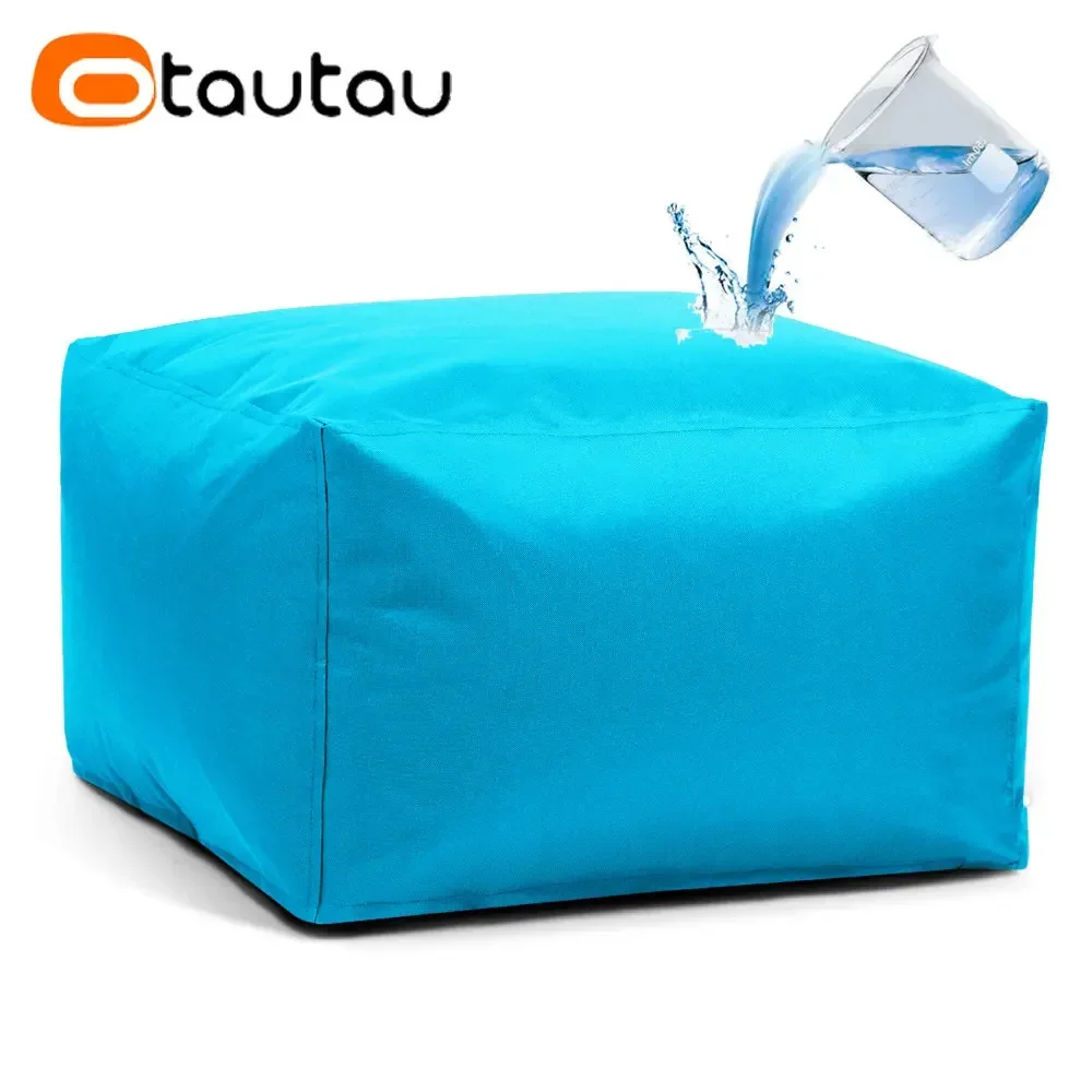 OTAUTAU Wasserdichter quadratischer Pouf-Ottomane-Bezug ohne Füllstoff, für den Außenbereich, Strand, Garten, Puff, Salon, Bodensitz, Futon-Hocker, Bank JD015