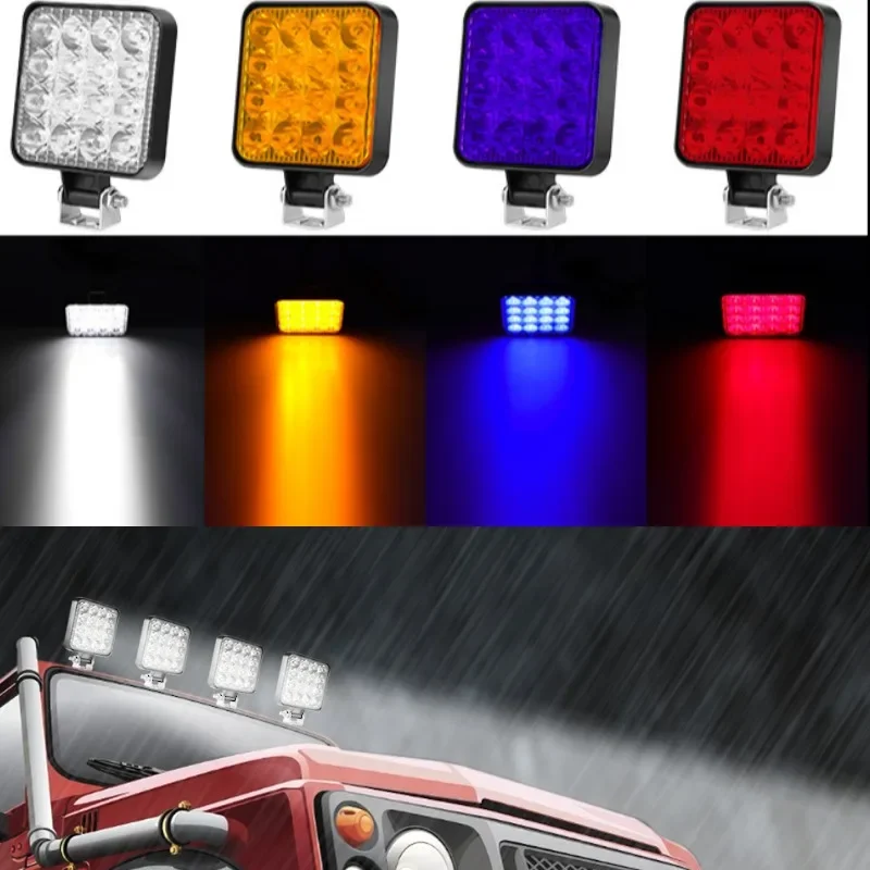 1 Stück 12V wasserdichte LED-Arbeitsleuchte, quadratischer Scheinwerfer, 48W Arbeitsleuchte, Scheinwerfer für LKW, Offroad-Nachtfahrlicht für SUV