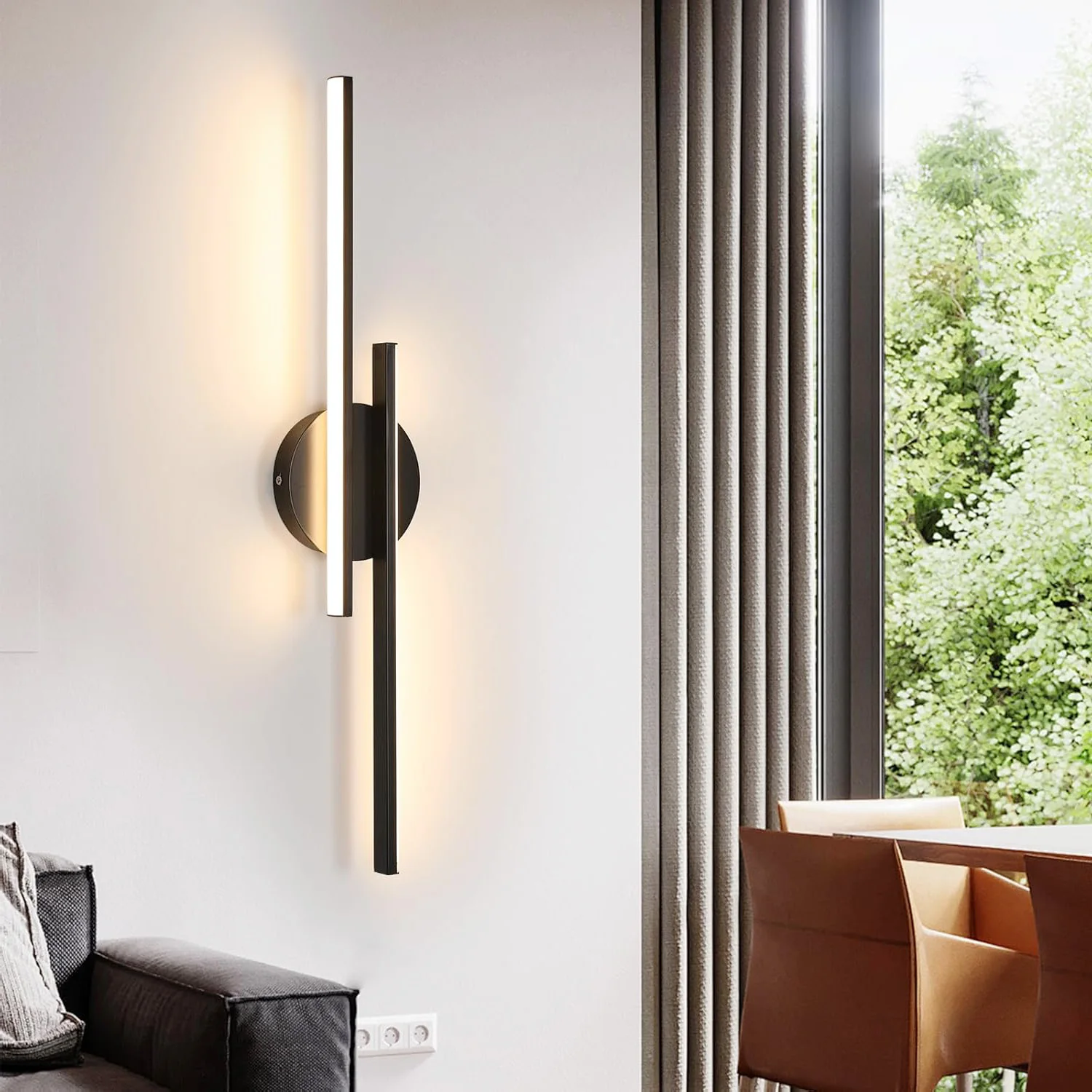 LED-Innenwandleuchte, 24 W moderne Wandleuchte, LED-Wandleuchte Warmweiß 3000 K, schwarze Beleuchtung, LED-Wandleuchte für Schlafzimmer,