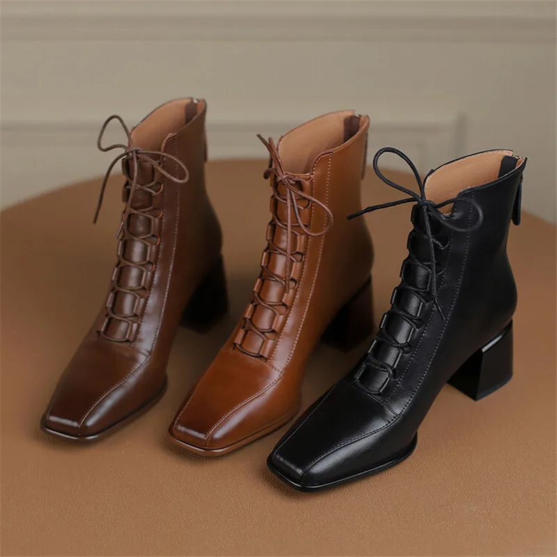 2022 herbst Frauen Stiefel Karree Zurück Zipper Frauen Schuhe Chunky Heels Schuhe für Frauen High Heel Stiefel Vintage Leder Schuhe