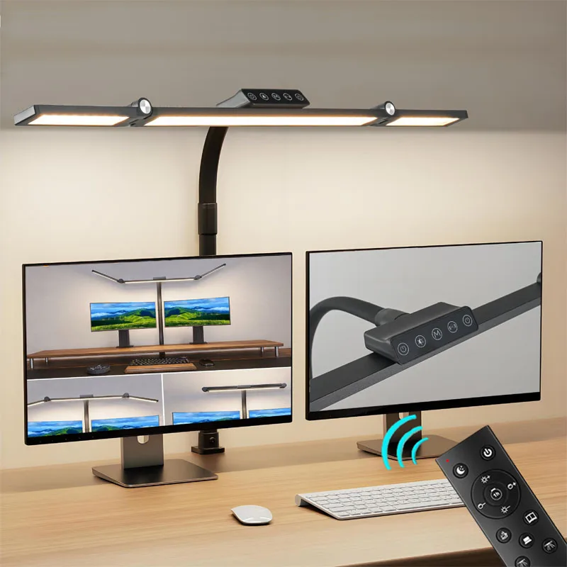 LED-Schreibtischlampe mit Klemme, Architekt-Schreibtischleuchte mit Fernbedienung, verstellbare 3-Segment-Bar, augenschonende Schreibtischlampe für Büro, Arbeitszimmer, Werkbank