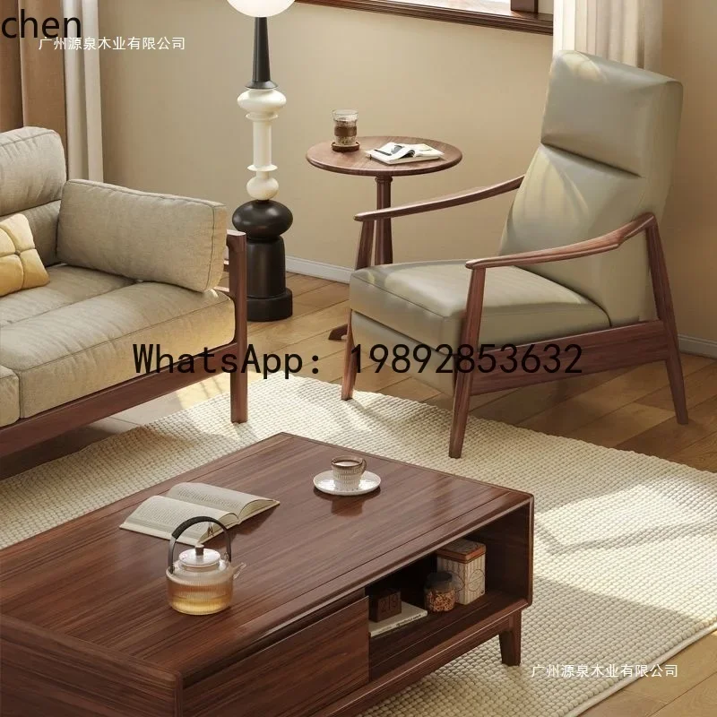 H29- Massivholz-Sofa-Sessel Schwarznuss Einfacher Wohnzimmer-Sessel Verstellbarer Katzenkratz-Ledersessel Einzelner Freizeitsessel