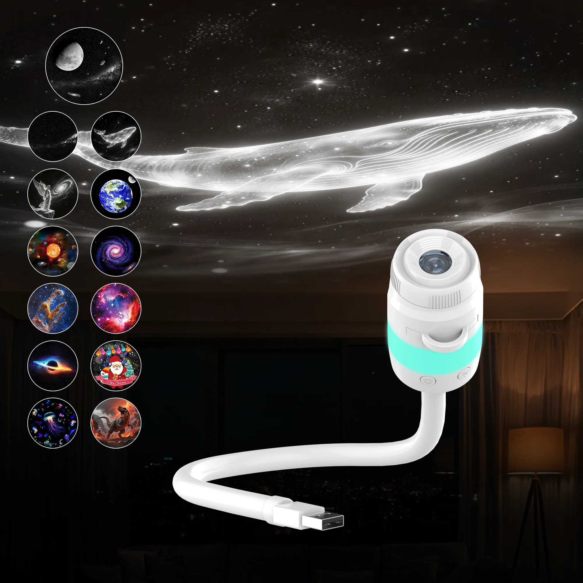 Galaxy Sternenhimmel Nachtlicht-Projektor mit 13 Projektionsfilmen LED-Nachtlicht für Erwachsene Schlafzimmer Heim Decke Auto Dekoration Geschenk