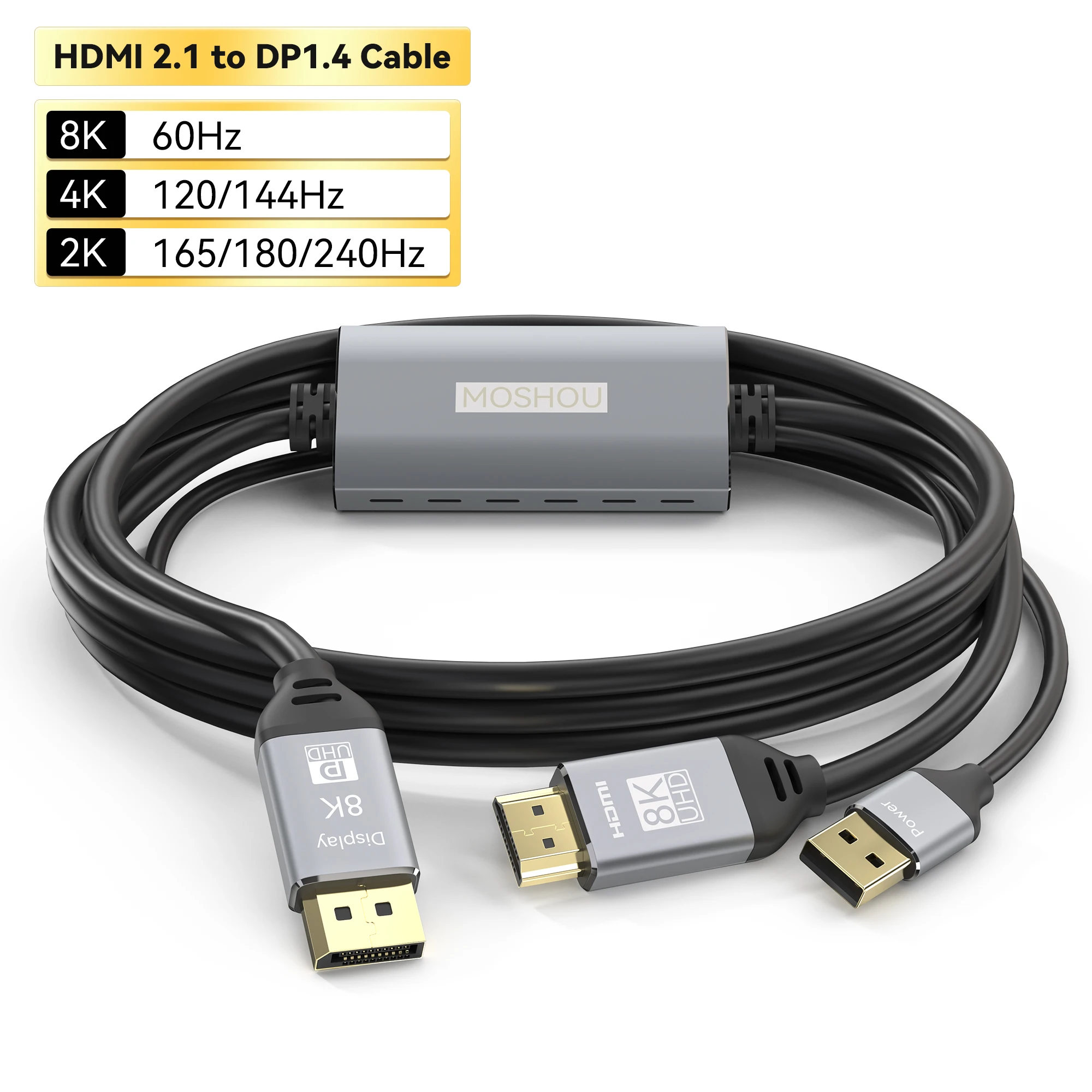 HDMI 2.1 zu DisplayPort 1.4 Kabeladapter, unidirektionale HDMI-Quelle zu DisplayPort-Display, 8K@60Hz 4K@144Hz 2K@240Hz für PS5