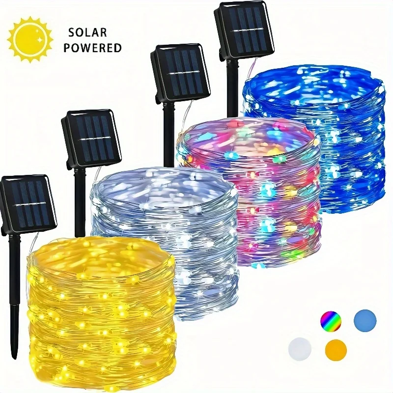 50/100/200/300 LED Solar-Lichterkette für Außen, Kupferdraht-Feenlichterkette mit 8 Modi für Garten, Party und Hochzeitsdekoration