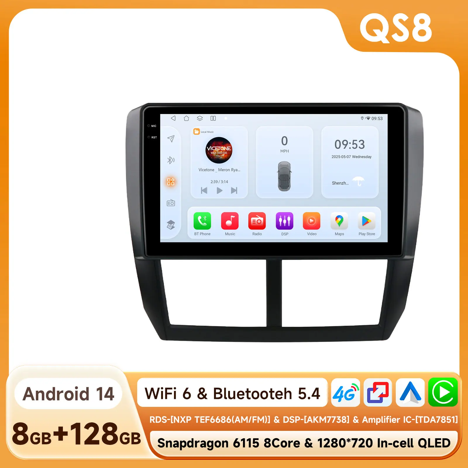 Autoradio für Subaru Forester Subaru Impreza WRX STI 2008-2014 Stereo GPS-Navigation Carplay 6115 Multimedia-Player 4G RDS GPS SWC
