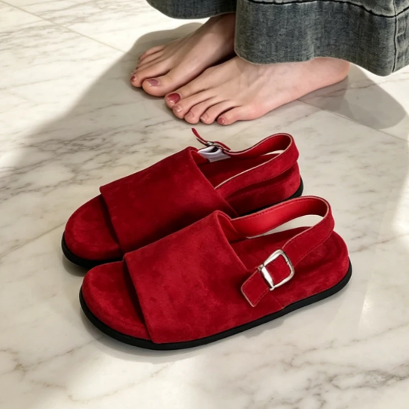 Damen-Sandalen, modische Freizeitschuhe, Wildleder-Slipper mit Schnalle, bequeme Strand-Flip-Flops, elegante neue Damenschuhe