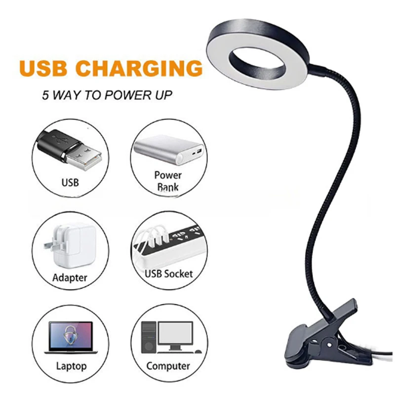 USB-Augenschutz-Leselampe LED-Klemmleuchte Kleine Buchlampe Stickerei-Nagelkunst-Fülllicht Universeller Schlauch Nachttischbeleuchtung