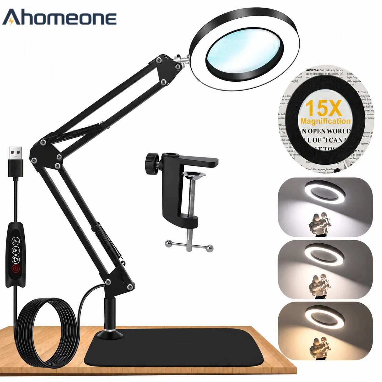 72LED 15-fache Vergrößerungslupe mit Licht und Ständer, faltbare Vergrößerungslampe mit LED-Augenschutzlicht für Reparaturen, Lesen, Lernen, freihändige Arbeit, Schreibtischlampe mit Dimmer, verstellbarem Schwenkarm, 2-in-1 Schreibtischlampe und...