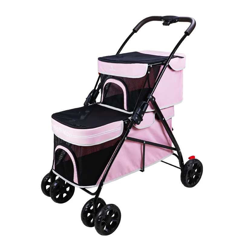 Tragbarer doppelschichtiger Haustier-Kinderwagen, ultraleichter, faltbarer, großer Katzen- und Hunde-Kinderwagen, Outdoor-Reise-Haustier-Kinderwagen