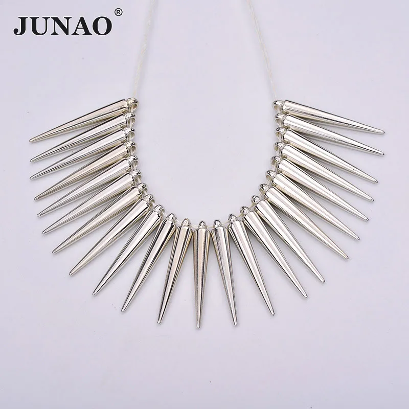 JUNAO 100 Stücke 5*35mm Silber Gold Große Nähen Kunststoff Spikes Nieten Punk Niet Dekoration Für Leder Kleidung taschen Schuhe