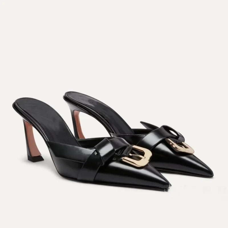 Stiletto Gürtelschnalle Spitzschuh Sandalen Schwarz Lackleder Schnalle Hausschuhe Elegante modische Sexy Outdoor Wear Damenschuhe
