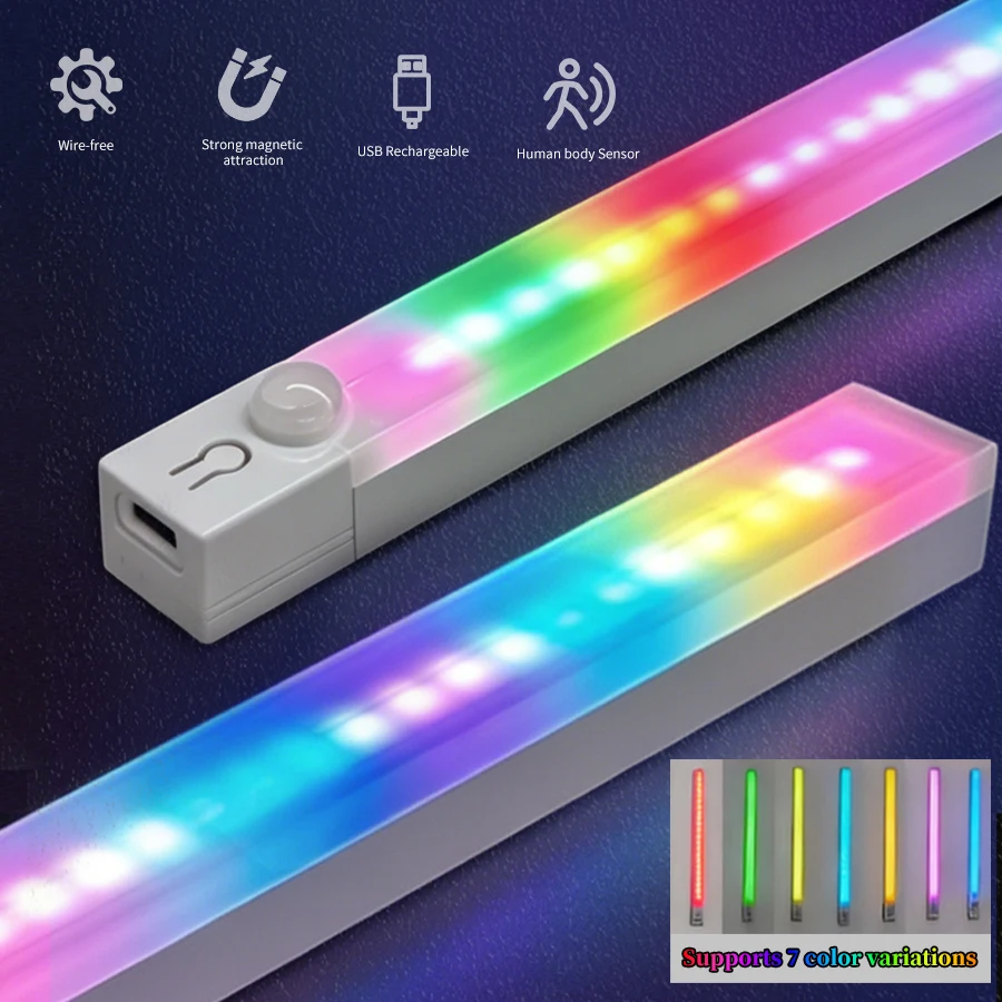 Wiederaufladbare LED-Schrankbeleuchtung mit Bewegungssensor, Magnetische RGB-Farbverlauf Umgebungslampe für Küche, Kleiderschrank, Schlafzimmer, Gaming-Raum Dekoration
