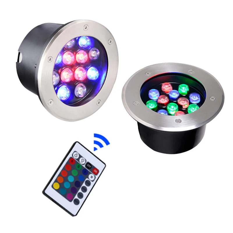 RGB LED-Bodenleuchte mit Fernbedienung, 9W/12W LED-Bodenlampe für Außenbereich, Bodenspot für Landschaftsgestaltung, Garten, Platz, Weg, Einbauleuchte für den Hof