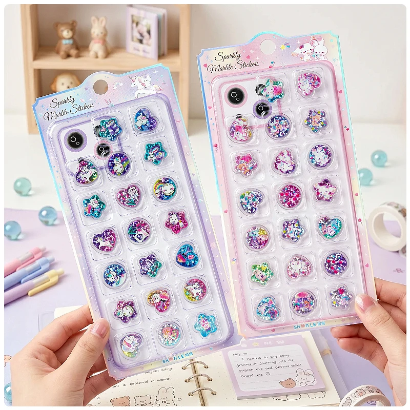 1 PC/4 PCS Cartoon Spaikly Marmor-Aufkleber 3D Scrapbooking DIY Journaling Tagebuch Deko Schreibwaren Aufkleber Süßes Schulgeschenk