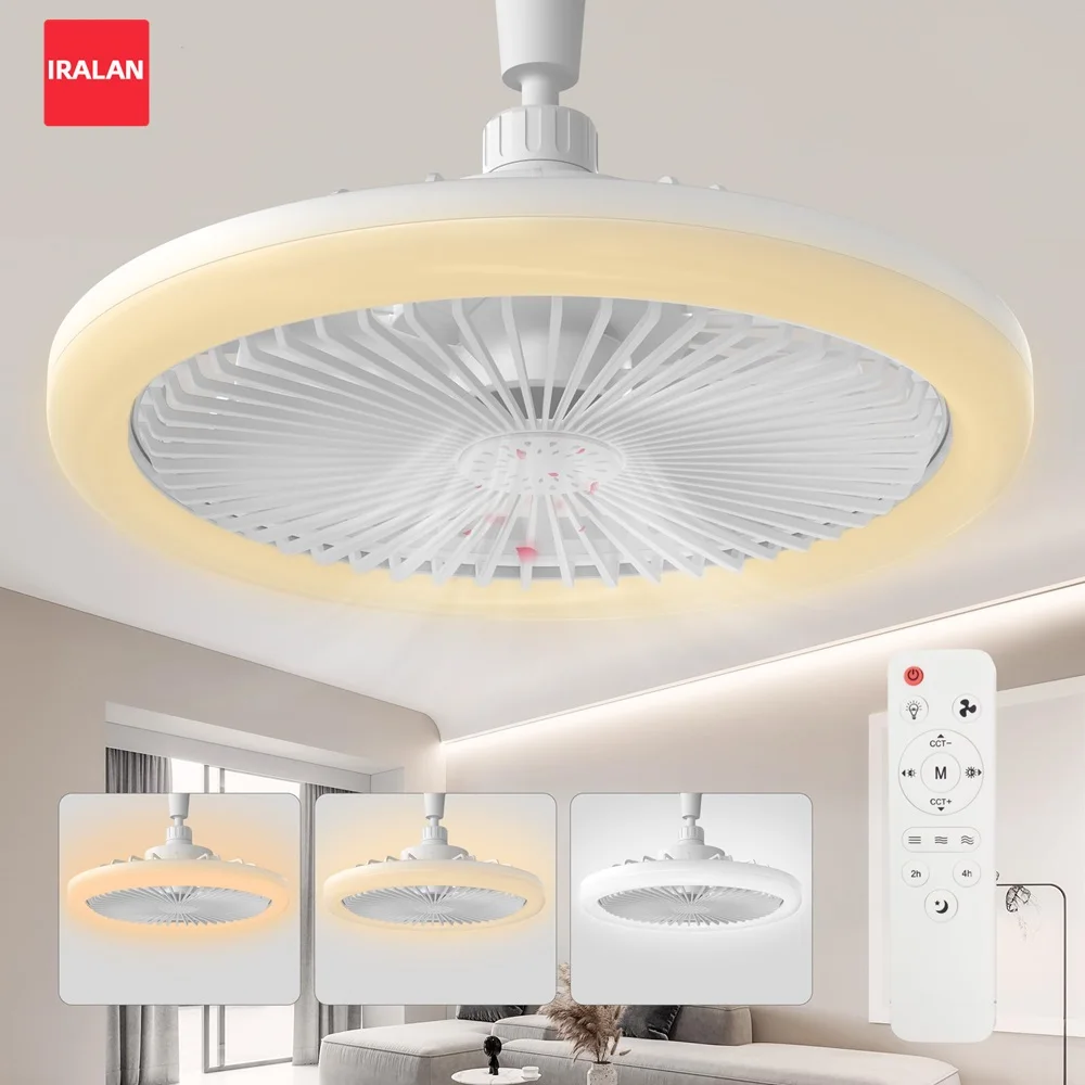 Deckenventilator mit Beleuchtung, Energieeffizienter E27 Deckenventilator mit Licht für Schlafzimmer und Wohnzimmer, Kühler Ventilator mit Beleuchtung