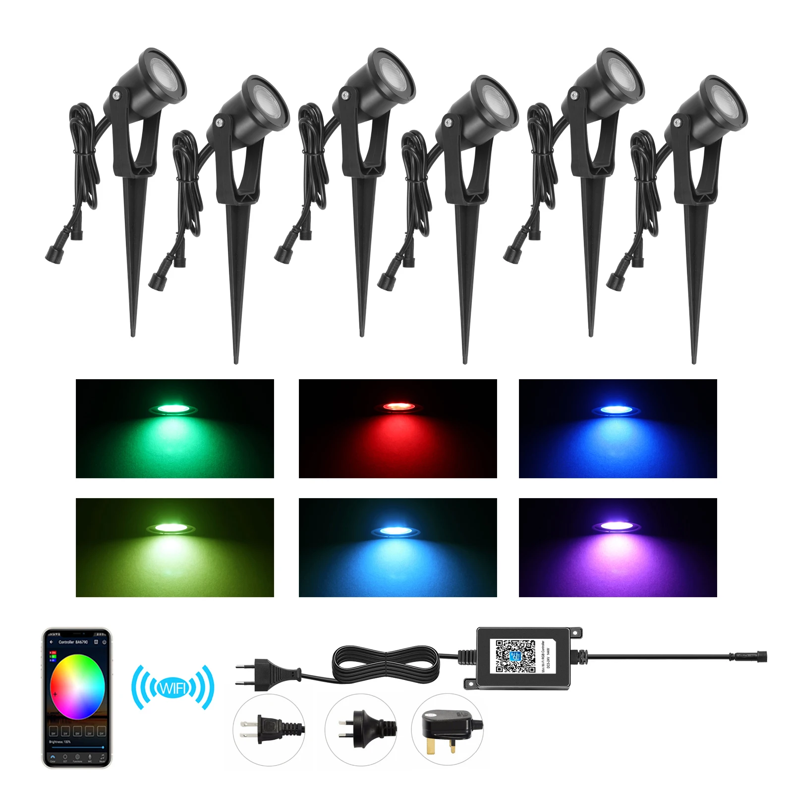 6Pack RGB DC12V LED WIFI Garten Lichter Landschaft Beleuchtung Pathway Rasen Hof Fahrbahn WIFI Lampen Handy Steuerung