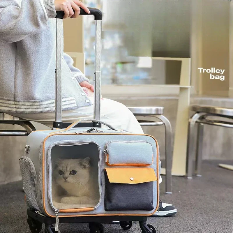 Katzentragetasche, Haustier-Trolley, Gepäcktaschen für kleine Hunde, tragbarer Katzenrucksack, ausziehbare Schulter-/tragbare/diagonale Tasche, abnehmbar