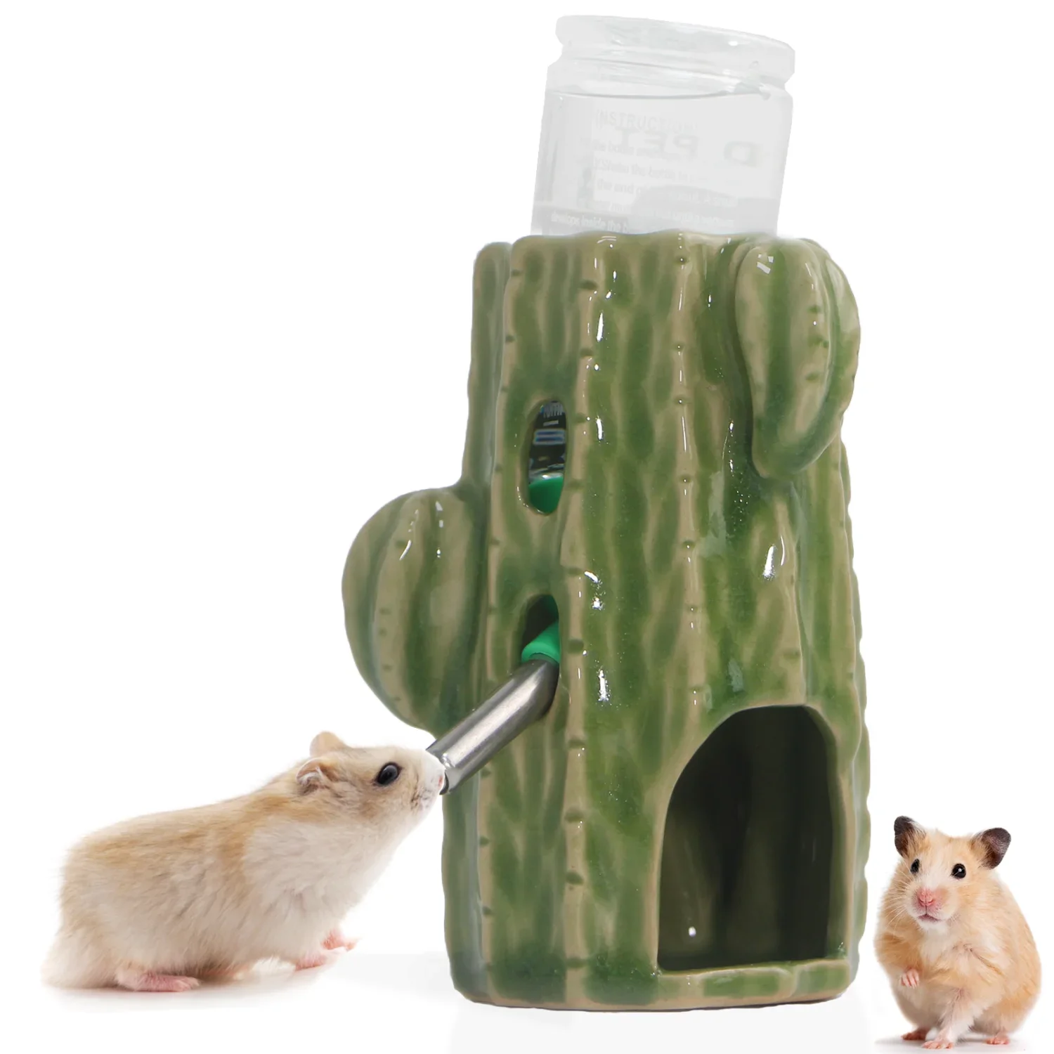 Kaktus-Keramik-Hamster-Wasserflaschenhalter, auslaufsicheres Design, niedlicher dekorativer Wasserspender für Hamster, Rennmäuse, kleine Haustiere