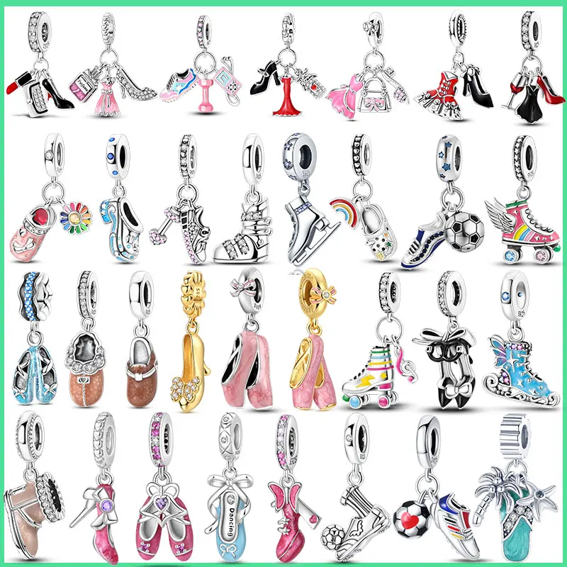 100% 925 Sterling Silber Mode High Heels Rollschuhe Sneakers Fußballschuhe Charms Perlen Passend für Original-Armbänder DIY Schmuck