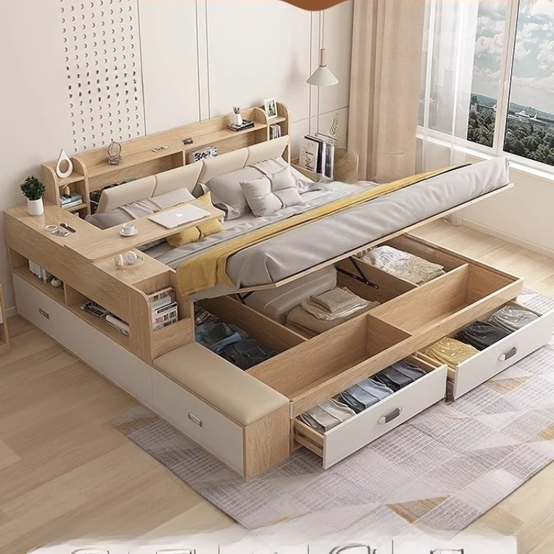 Schubladen Lederbett Modernes Twin Tatami Massagebett mit Stauraum Multifunktionale minimalistische Muebles Para El Hogar Schlafzimmermöbel