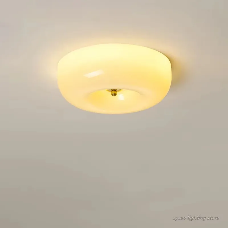 Französische cremefarbene Glas-Kaki-Deckenlampen, Glas-Donut-Lampe, mittelalterliche Bauhaus-Kinderzimmer-Gang-Schlafzimmer-Deckenleuchten