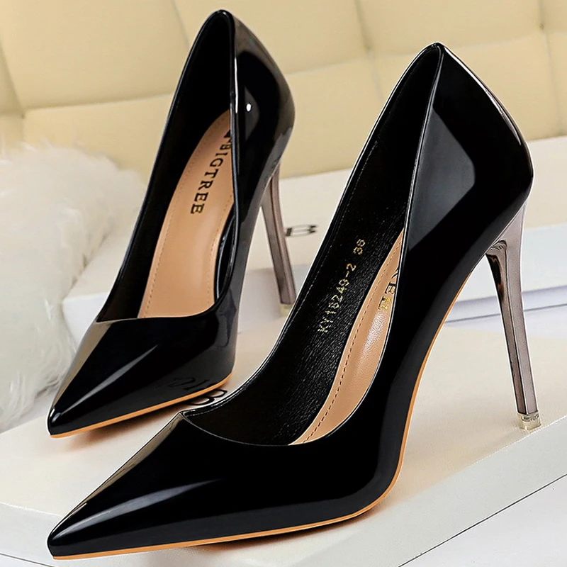 BIGTREE Schuhe Frau Pumpen Patent Leder High Heels Stiletto Schwarz Frauen Heels 10,5 Cm Partei Schuhe Klassische Pumps Plus Größe 35-43