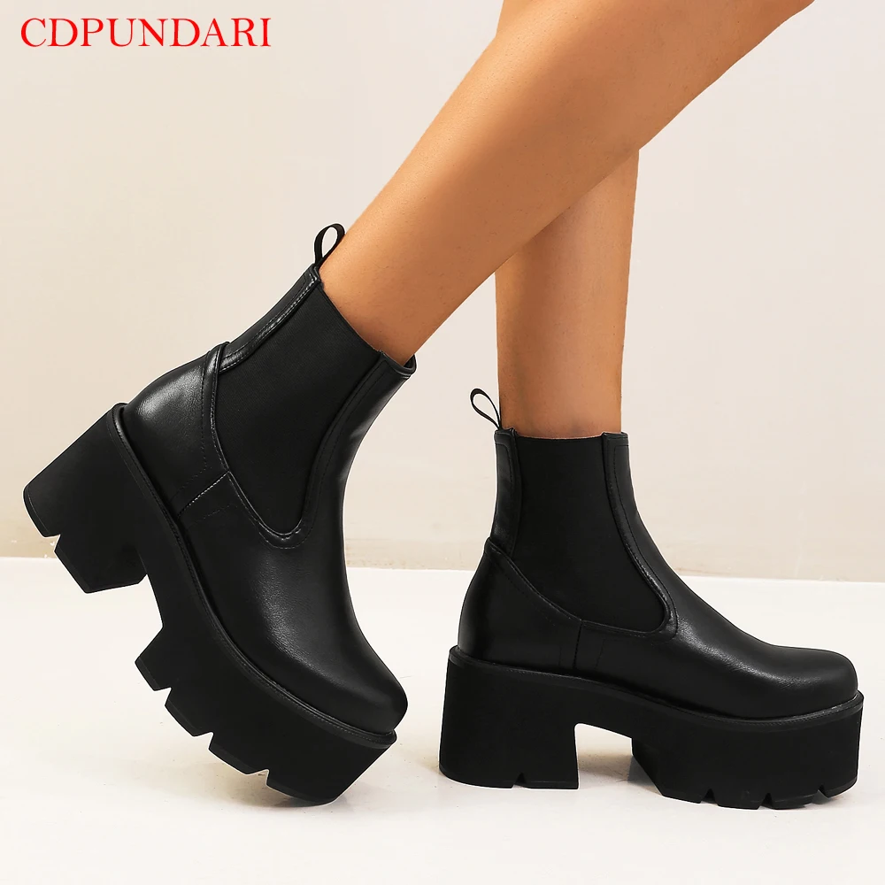 Schwarze klobige Motorradstiefel für Damen, Plateau-Stiefeletten, Damen-Street-Punk-Stiefel, Frühling, Herbst, kurze Stiefel, Schuhe, Braun