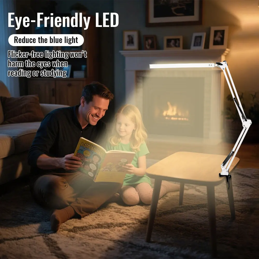 Schreibtischlampe, LED-Schreibtischlampe mit Schwenkarm, einstellbarer Winkel, 10 Helligkeitsstufen, 3 Beleuchtungsmodi, Leuchte, augenschonendes Licht