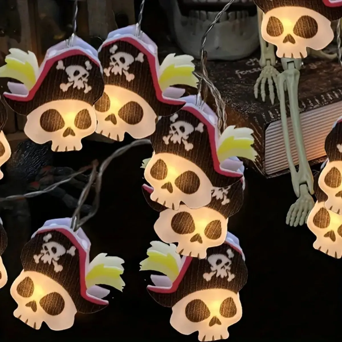 1pc 10/20 LED Halloween Piraten schädel Lichterketten Innen dekorative Lampe batterie betriebene Lichter geeignet für Hausgarten Dekor