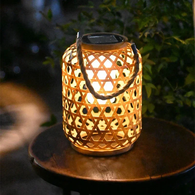 Retro LED Solar Nachahmung Bambus Laterne Im Freien Wasserdichte Villa Balkon Anhänger Lichter Garten Dekoration Solar Lampe