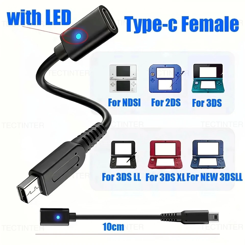 USB Typ-C Ladekabel Adapter für Nintendo NDSi 2DS 3DS 3DSLL 3DSXL Spielkonsole mit LED Konvertierungs-Stromversorgungskabel
