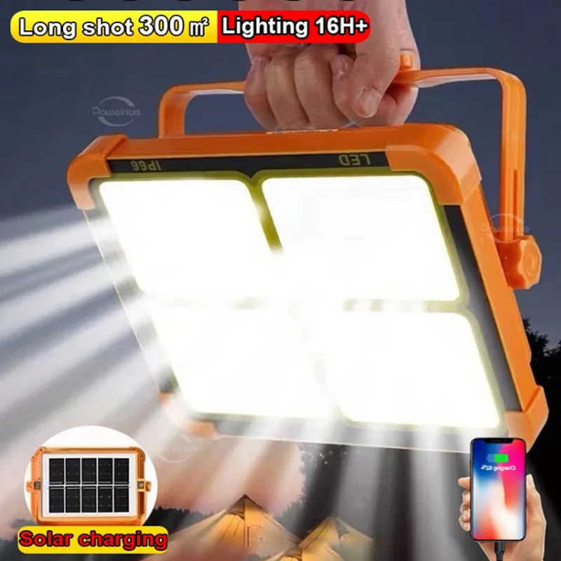 Neues wiederaufladbares Solar-Flutlicht für den Außenbereich, tragbar, LED-Reflektor, Strahler, wiederaufladbarer Projektor, Flutlicht, Baulampe