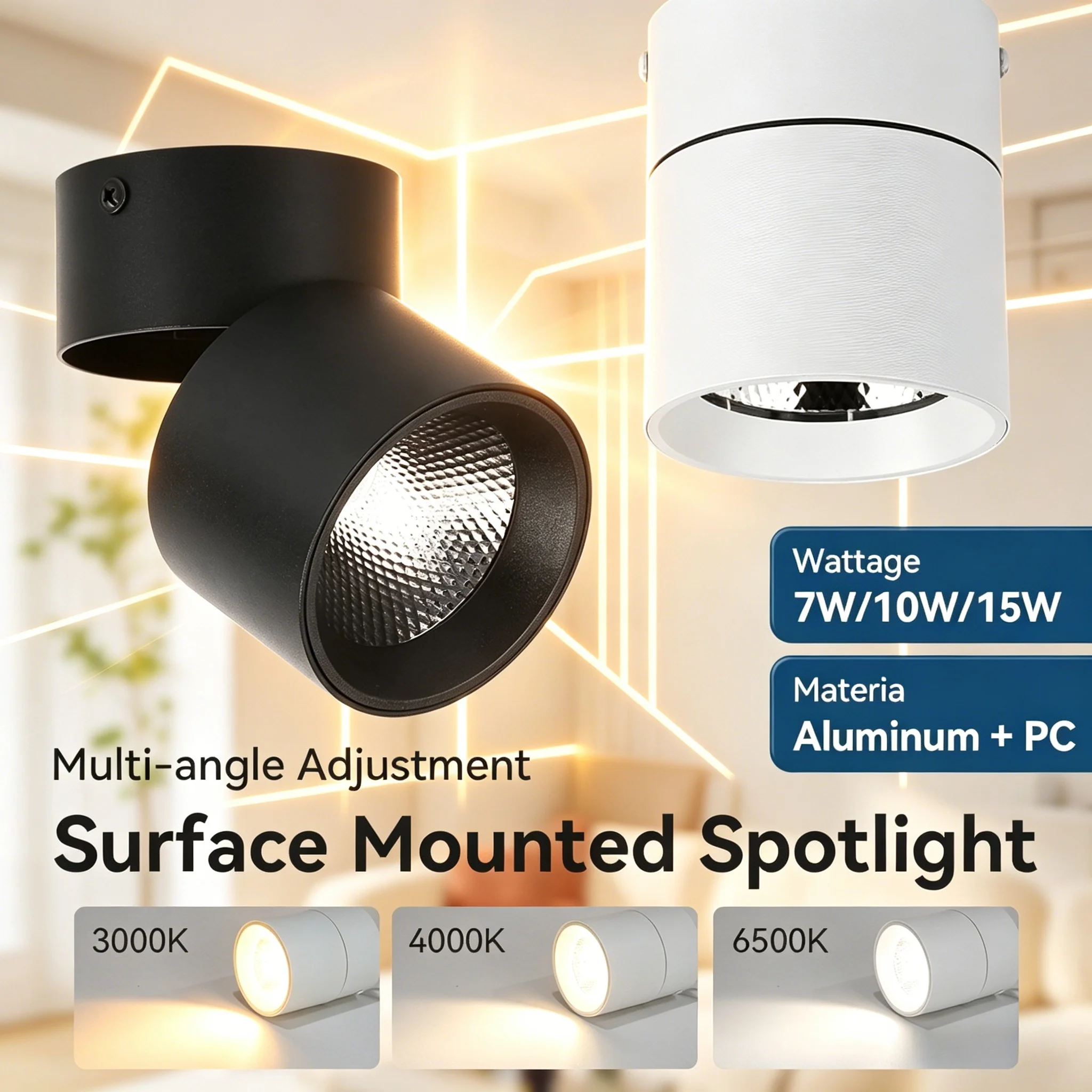 LED-Deckenleuchte LED-Spot Downlight Faltbar 3 Farben Aufputz-Downlights Dünner Strahler für Wohnzimmer Deckenspots