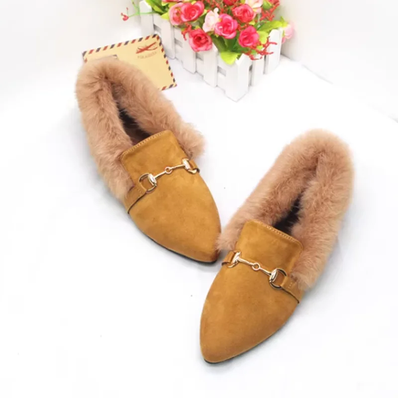 Frauen Winter Metall Kette Slip-On Grau Gelb Wahl Kurze Plüsch Schuhe Für Große Und Kleine Füße 32-45 21 cm Warme Nette Pelz Chaussure