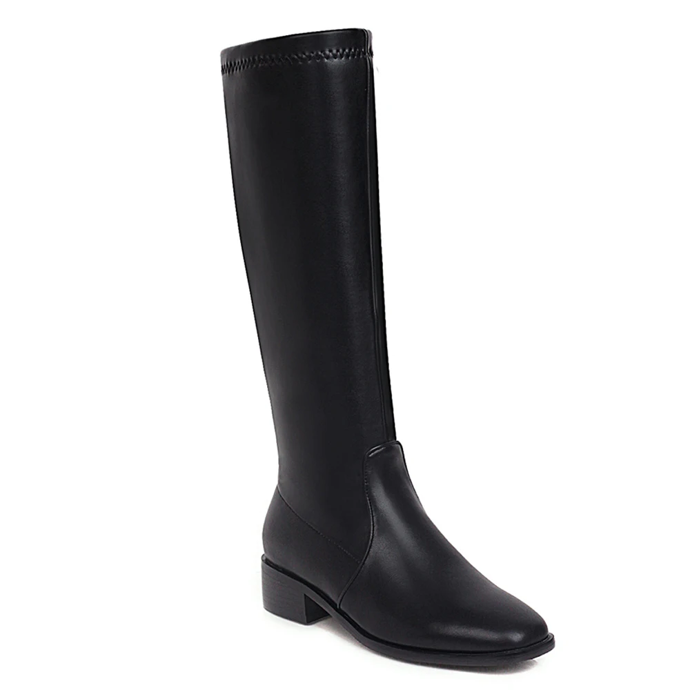 Übergroßen Quadratischen Zehe Starke Ferse Stiefel Mikrofaser Nappa Muster Braun Knie-Länge Stiefel Seite Zipper Herbst Winter frauen schuhe