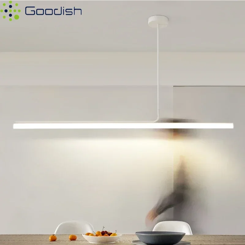 Minimalistische Bauhaus Lange Glänzende Röhrenförmige Metall-LED-Pendelleuchten, Kreative Lüster-Lampen für Wohnzimmer und Heimdekoration