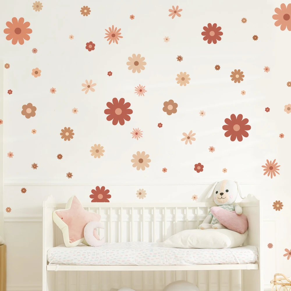 3D-Wandaufkleber im böhmischen Stil mit braunen Chrysanthemen, selbstklebend, für Wohnzimmer und Schlafzimmer, Blumen-Wandtattoo