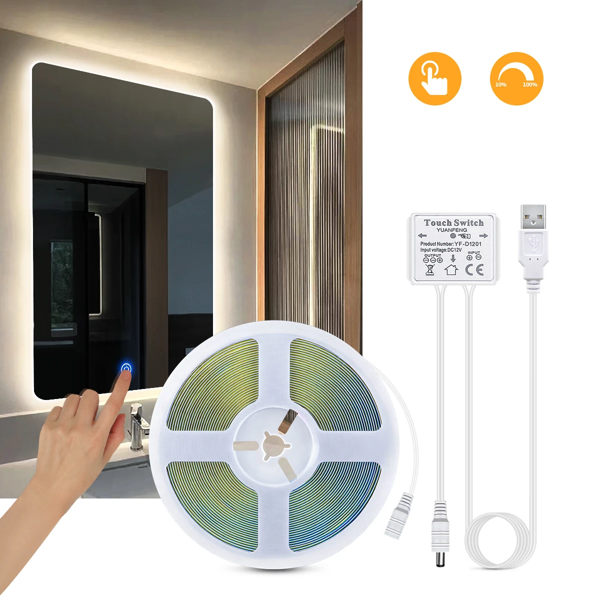 Make-up Spiegel LED Bad Schmink tisch Hintergrund beleuchtung Beleuchtung Touch Sensor dimmbare Spiegel Licht USB 5V Cob Strip Waschtisch leuchten