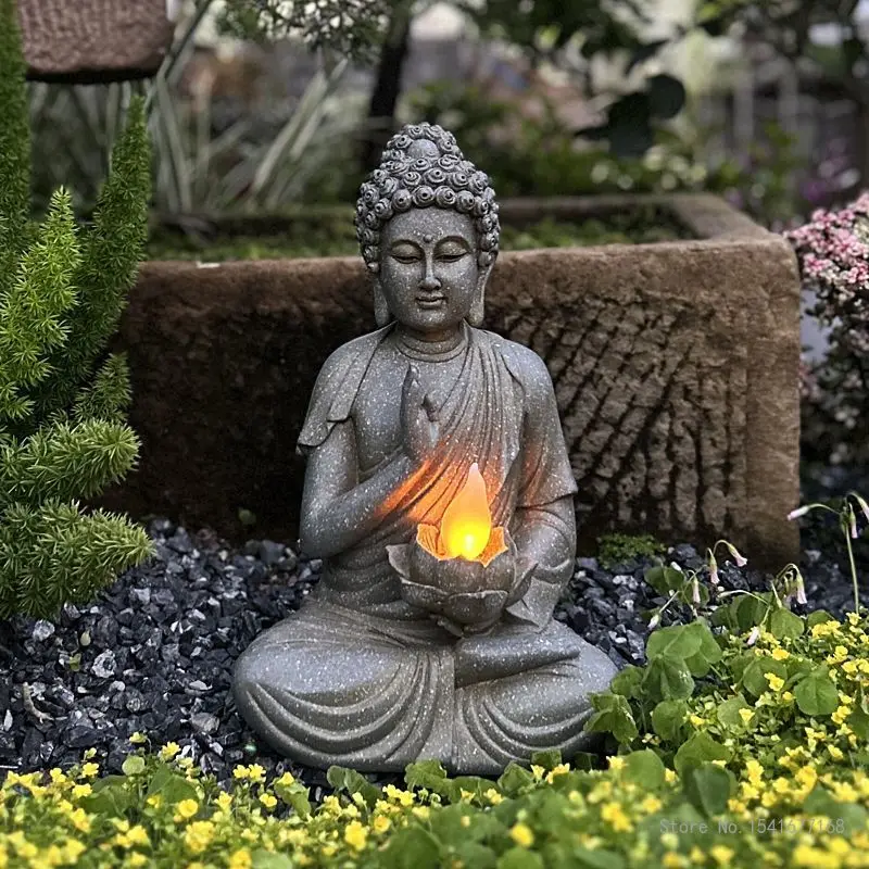 Chinesischen Stil Garten Hof Layout Landschaftsbau Buddha Skulpturen Hause Eingerichtet Solar Lichter Dekor Zen Outdoor Ornament 1 Stück